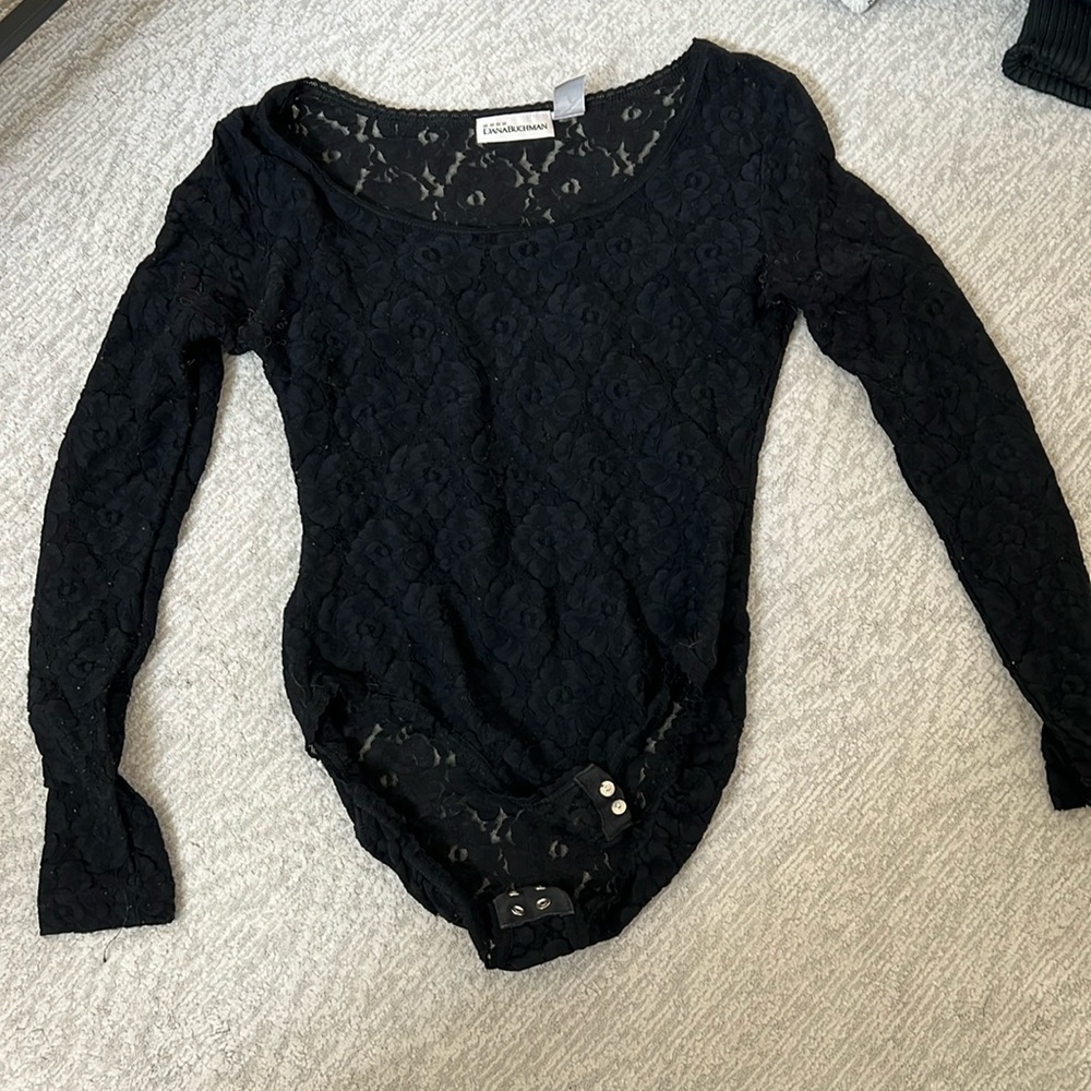 Vintage black lace longsleeve bodysuit